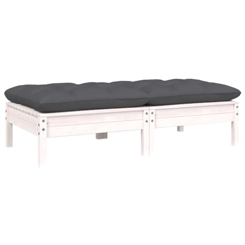 Homgoday 2-Sitzer-Sofa mit Kissen aus Kiefernholz, weiß, für den Außenbereich, Paletten, Holz, Sofa, Paletten, Außenbereich, weiße Fußstütze (2 Stück) von Homgoday