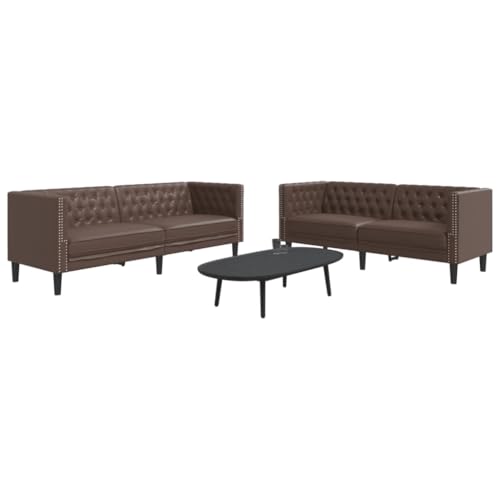 Homgoday 2-TLG. Chesterfield-Sofa-Set Braun Kunstleder Loungesofa Wohnzimmersofa Gästesofa Sofa Couch Couchgarnitur Sitzmöbel für Wohnzimmer Empfang Büro von Homgoday