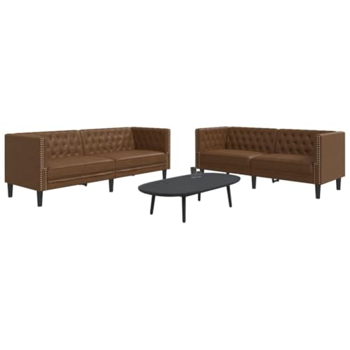 Homgoday 2-TLG. Chesterfield-Sofa-Set Braun Kunstleder Wildleder-Optik Loungesofa Wohnzimmersofa Gästesofa Sofa Couch Couchgarnitur Sitzmöbel für Wohnzimmer Empfang Büro von Homgoday