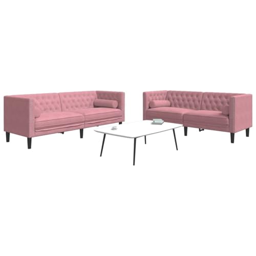 Homgoday 2-TLG. Chesterfield-Sofa-Set mit Nackenrollen Rosa Samt Sofabezüge Model3209294 von Homgoday