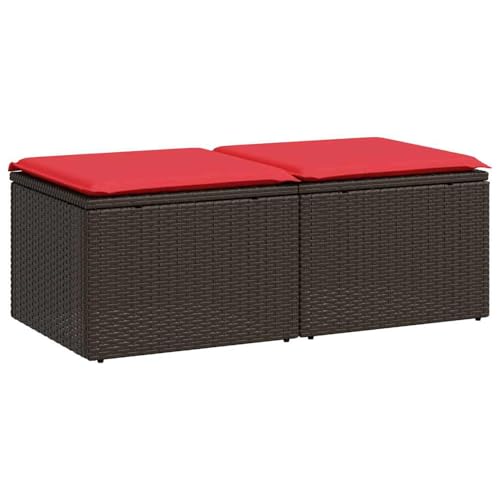 Homgoday 2-TLG. Garten-Sofagarnitur mit Kissen Braun Poly Rattan Akazie Sofa Im Freien Model3328687 von Homgoday