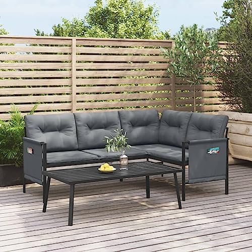 Homgoday 2-TLG. Gartenlounge Set Gartenmöbel Ecklounge Loungemöbel Sitzgruppe Lounge Balkonmobelset Garten L Form Eck Terrassenmöbel Ecksofa Gartensofa mit Couchtisch Anthrazit Stahl von Homgoday