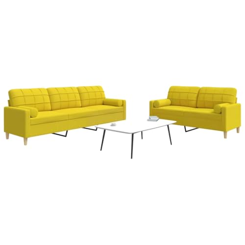 Homgoday 2-TLG. Sofagarnitur mit Dekokissen Loungesofa Polstersofa Gästesofa Doppelsofa Sofa Couch Wohnzimmersofa Sitzmöbel für Wohnzimmer Büro Empfang Hellgelb Stoff von Homgoday
