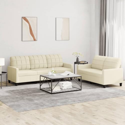 Homgoday 2-TLG. Sofagarnitur mit Kissen Loungesofa Couch Wohnzimmersofa Sofa Couch Couchgarnitur Doppelsofa Designsofa Moderner für Wohnzimmer Büro Creme Kunstleder von Homgoday