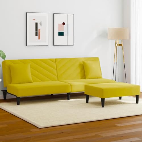 Homgoday 2-TLG. Sofagarnitur mit Kissen Polstersofa Sofa Couch Wohnzimmersofa Gästesofa Loungesofa Sitzmöbel Sofa für Wohnzimmer Büro Empfang Gelb Samt von Homgoday