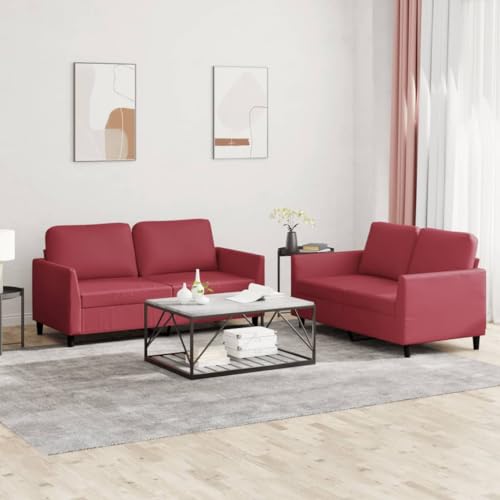 Homgoday 2-TLG. Sofagarnitur mit Kissen Weinrot Kunstleder Loungesofa Designsofa Wohnzimmersofa Gästesofa Sofa Couch Sitzmöbel für Wohnzimmer Empfang Büro von Homgoday