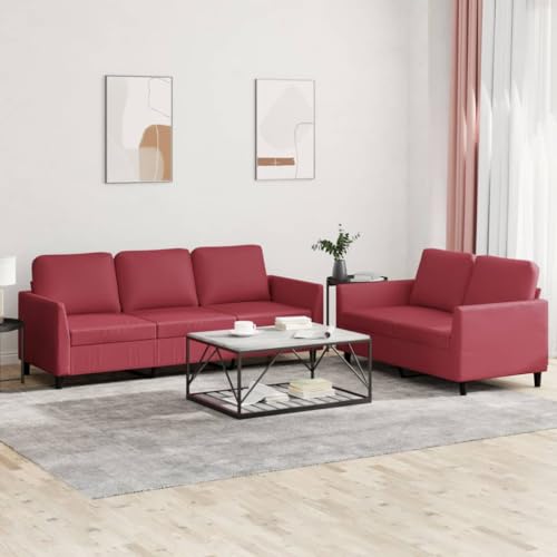 Homgoday 2-TLG. Sofagarnitur mit Kissen Weinrot Kunstleder Loungesofa Designsofa Wohnzimmersofa Sofa Couch Gästesofa Sitzmöbel für Wohnzimmer Empfang Büro von Homgoday