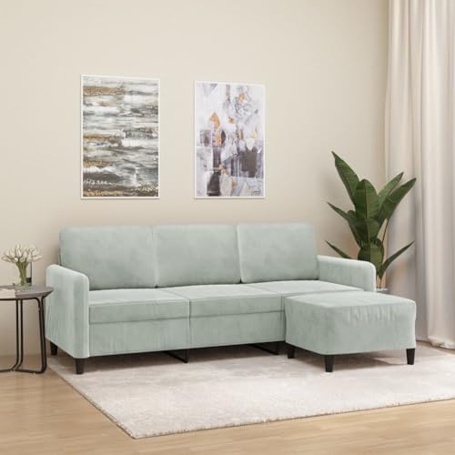 Homgoday 3-Sitzer-Sofa mit Hocker Sofa Couch Moderne Loungesofa Gästesofa Sofa in L-Form Relaxcouch Ecksofa Eckcouch Sitzmöbel für Wohnzimmer, Schlafzimmer Hellgrau 180 cm Samt von Homgoday