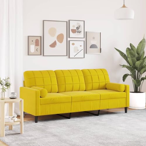 Homgoday 3-Sitzer-Sofa mit Zierkissen Loungesofa Polstersofa Doppelsofa Wohnzimmersofa Gästesofa Sofa Couch Modern Sitzmöbel für Wohnzimmer Empfang Büro Gelb 180 cm Samt von Homgoday