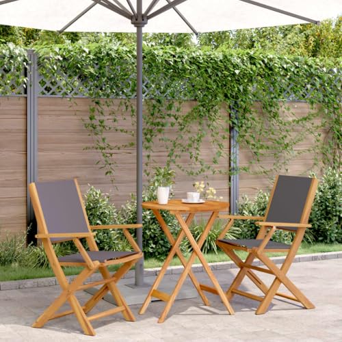 Homgoday 3-TLG. Bistro-Set Anthrazit Stoff und Massivholz Balkonset Balkonmöbel Gartenset mit Stühlen Gartenmöbel Set Terrassenmöbel Sitzgarnitur Sitzgruppe für Hof, Garten von Homgoday