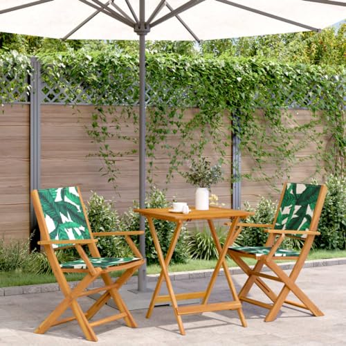 Homgoday 3-TLG. Bistro-Set Blattmuster Stoff und Massivholz Balkonset Balkonmöbel Gartenset mit Stühlen Sitzgarnitur Gartenmöbel Set Terrassenmöbel Sitzgruppe für Hof, Garten von Homgoday