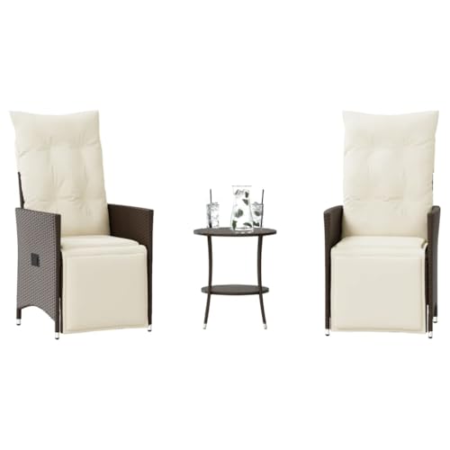 Homgoday 3-TLG. Bistro-Set mit Kissen Braun Poly Rattan Balkonset Balkonmöbel Gartenset mit Stühlen Gartenmöbel Set Terrassenmöbel, Sitzgarnitur Sitzgruppe für Hof, Garten von Homgoday