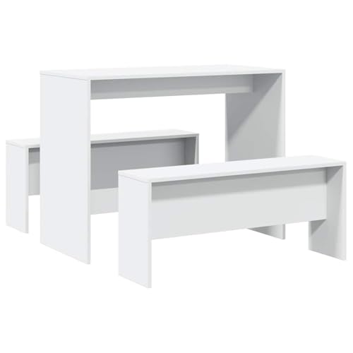 Homgoday 3-TLG. Esstisch und Bank Set Weiß Holzwerkstoff Küchentisch Model855530 von Homgoday