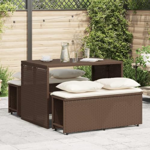Homgoday 3-TLG. Garten-Essgruppe mit Kissen Braun Poly Rattan Gartenmöbel Set Möbelsets Balkonmöbel Terrassenmöbel Gartentisch mit Stühle Möbel Sitzgruppe für Garten Terrasse Balkon von Homgoday