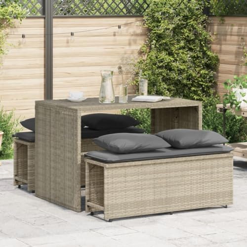 Homgoday 3-TLG. Garten-Essgruppe mit Kissen Hellgrau Poly Rattan Gartenmöbel Set Möbelsets Balkonmöbel Sitzgruppe Terrassenmöbel Gartentisch mit Stühle Möbel für Garten Terrasse Balkon von Homgoday