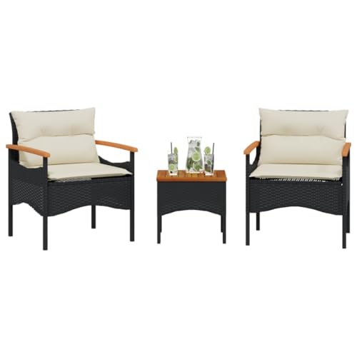 Homgoday 3-TLG. Garten-Sofagarnitur mit Kissen Gartenlounge Gartenmöbel Gartensofa Set Balkonmöbel Loungemöbel Sitzgruppe für Balkon Schwarz Poly Rattan von Homgoday
