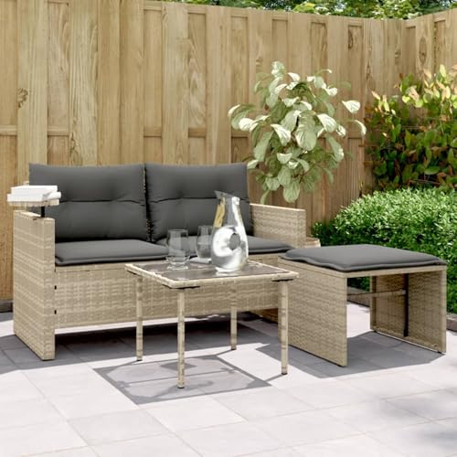 Homgoday 3-TLG. Garten-Sofagarnitur mit Kissen Gartenlounge Gartenmöbel Gartensofa Set Balkonmöbel Loungemöbel Sitzgruppe für Balkon Terrasse Hellgrau Poly Rattan von Homgoday