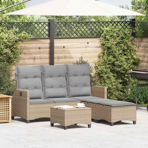Homgoday 3-TLG. Garten-Sofagarnitur mit Kissen Gartensofa Lounge Sitzgruppe Gartenlounge Ecklounge itzgarnitur Gartenmöbel Loungemöbel Gartenset L-Form Beige Poly Rattan von Homgoday