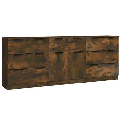 Homgoday 3-TLG. Sideboard Räuchereiche Holzwerkstoff Anrichte Model3115801 von Homgoday