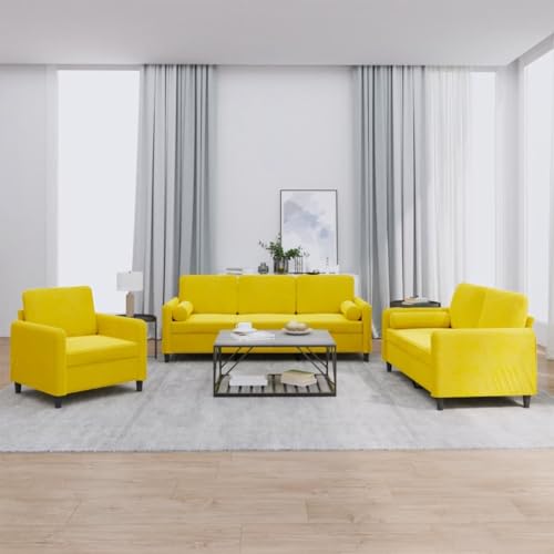 Homgoday 3-TLG. Sofagarnitur mit Kissen Gelb Samt Loungesofa Polstersofa Doppelsofa Wohnzimmersofa Gästesofa Sofa Couch Sitzmöbel für Wohnzimmer Büro Empfang von Homgoday