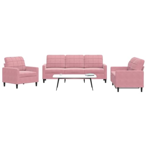 Homgoday 3-TLG. Sofagarnitur mit Kissen Loungesofa Polstersofa Wohnzimmersofa Gästesofa Sofa Couch Sitzmöbel für Wohnzimmer Empfang Büro Rosa Samt von Homgoday