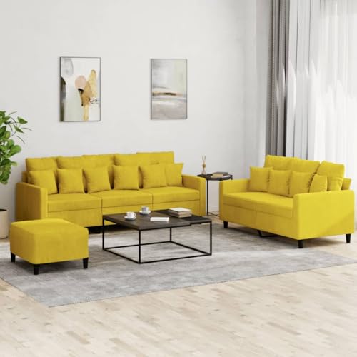 Homgoday 3-TLG. Sofagarnitur mit Kissen Polstersofa Sofa Couch Loungesofa Gästesofa Sitzmöbel Wohnzimmersofa Sofa für Wohnzimmer Empfang Büro Gelb Samt von Homgoday