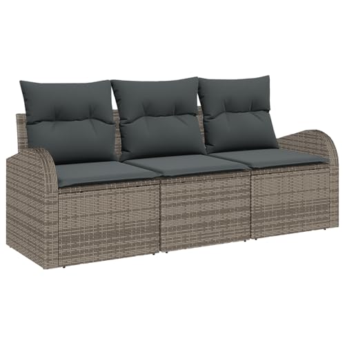 Homgoday 3-Teiliges Garten Sofa Set mit Kissen Grau Poly Rattan, 2-Sitzer Garten Sofa mit Stauraum & Kissen Grau Poly Rattan Sofa Im Freien Model3354568 von Homgoday