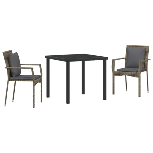 Homgoday 3-teilige Garten-Essgruppe mit Kissen Grau Poly-Rattan Outdoor M?Bel mit Sessel Model3380085 von Homgoday