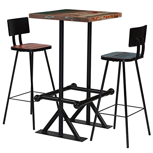 Homgoday 3-teiliges Bar-Set aus Massivholz, mehrfarbig, Gartenmöbel, Tisch und Stühle für den Außenbereich, Gartenmöbel-Set, Gartenmöbel-Set von Homgoday