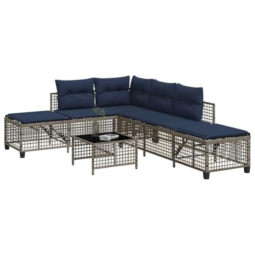 Homgoday 3-teiliges Ecksofa-Set für den Garten mit Kissen, grau, Polyrattan Sofa Model365450 von Homgoday