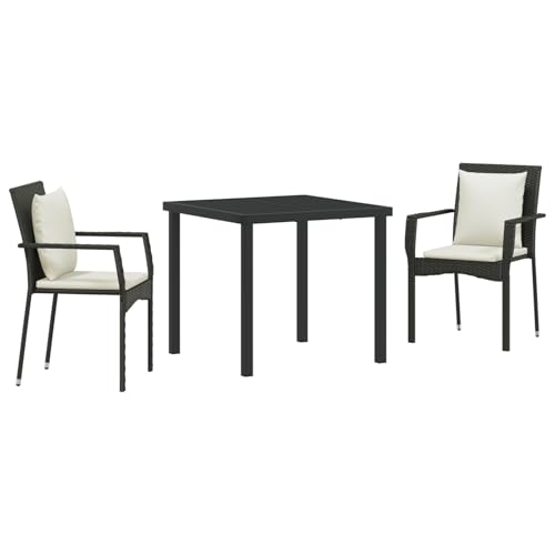 Homgoday 3-teiliges Garten-ESS-Set mit Kissen Schwarz Poly Rattan Outdoor M?Bel mit Sessel Model3380071 von Homgoday