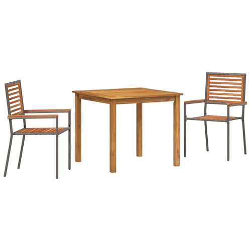 Homgoday 3 teiliges Garten Essgruppe Grau Poly Rattan Akazie, Stapelbare Gartenstühle mit Kissen 2 Stück Grau Poly Rattan Outdoor M?Bel mit Sessel Model3365512 von Homgoday