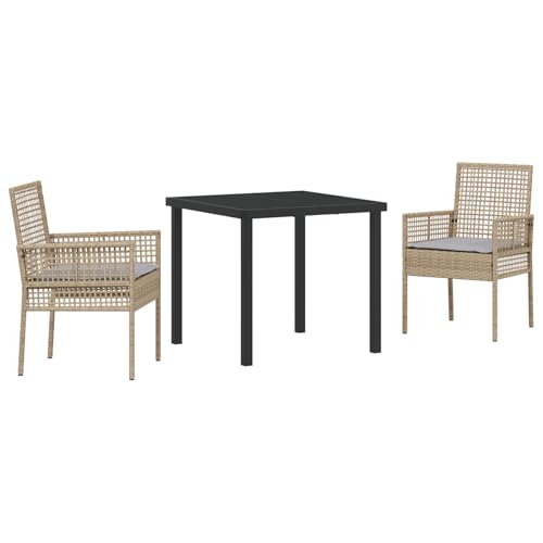 Homgoday 3-teiliges Garten Essgruppe mit Kissen – Beiges Poly Rattan Outdoor M?Bel mit Sessel Model3379884 von Homgoday