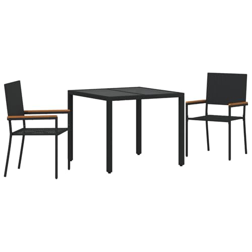 Homgoday 3-teiliges Garten Essset Schwarz Poly-Rattan, Stapelbare Gartenstühle mit Kissen - 2-teiliges Set in Schwarz Poly-Rattan Outdoor M?Bel mit Sessel Model3365384 von Homgoday