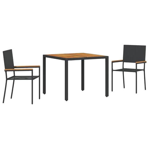 Homgoday 3-teiliges Garten Essset Schwarzes Poly-Rattan, Stapelbare Gartenstühle mit Kissen - 2-teiliges Set in Schwarz Poly-Rattan Outdoor M?Bel mit Sessel Model3365402 von Homgoday