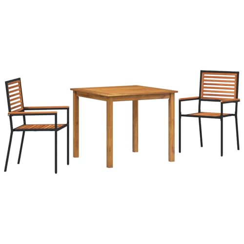 Homgoday 3-teiliges Garten Esstisch Set schwarzes Poly Rattan Akazie, stapelbare Gartenstühle mit Kissen 2 Stück schwarz Poly Rattan Outdoor M?Bel mit Sessel Model3365511 von Homgoday