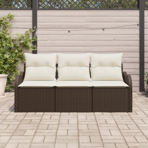 Homgoday 3-teiliges Garten Sofa Set mit Kissen Braun Poly Rattan, 2-Sitzer Garten Sofa mit Stauraum und Kissen Braun Poly Rattan Sofa Im Freien Model3354227 von Homgoday