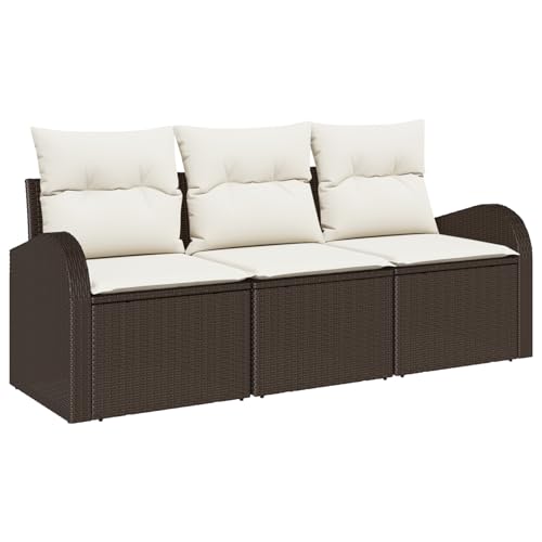 Homgoday 3-teiliges Garten-Sofa-Set mit Kissen Braun Poly-Rattan, 2-Sitzer Garten-Sofa mit Stauraum und Kissen Braun Poly-Rattan Sofa Im Freien Model3354567 von Homgoday