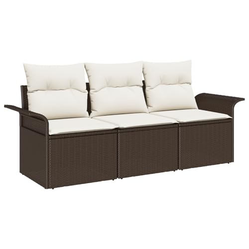 Homgoday 3-teiliges Garten Sofa Set mit Kissen Braunes Poly Rattan, 2-Sitzer Garten Sofa mit Stauraum & Kissen Braunes Poly Rattan Sofa Im Freien Model3353887 von Homgoday