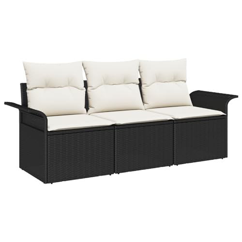 Homgoday 3-teiliges Garten Sofa Set mit Kissen Schwarz Poly Rattan, 2-Sitzer Garten Sofa mit Stauraum & Kissen Schwarz Poly Rattan Sofa Im Freien Model3353886 von Homgoday