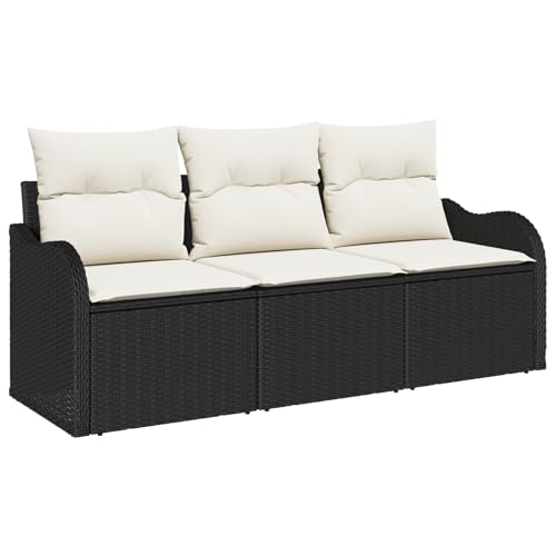 Homgoday 3-teiliges Garten Sofa Set mit Kissen Schwarz Poly Rattan, 2-Sitzer Garten Sofa mit Stauraum & Kissen Schwarz Poly Rattan Sofa Im Freien Model3354226 von Homgoday