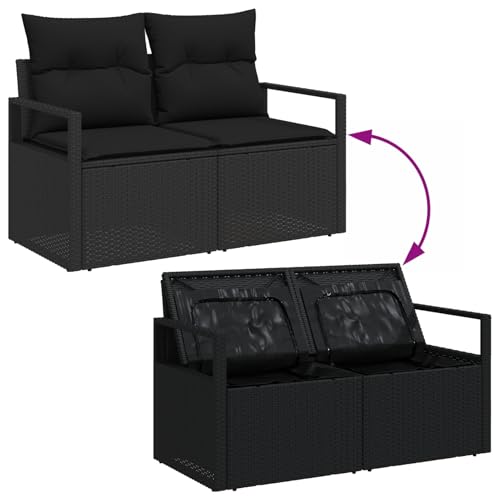 Homgoday 3-teiliges Garten Sofa Set mit Kissen Schwarz Poly Rattan, 2-Sitzer Garten Sofa mit Stauraum & Kissen Schwarz Poly Rattan Sofa Im Freien Model3354912 von Homgoday