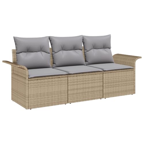 Homgoday 3-teiliges Garten-Sofa-Set mit Kissen in Beige aus Poly Rattan, 2-Sitzer Garten-Sofa mit Stauraum & Kissen in Beige aus Poly Rattan Sofa Im Freien Model3353889 von Homgoday