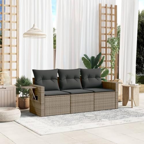 Homgoday 3-teiliges Gartensofa-Set mit grauen Kissen aus Polyrattan, Outdoor-Sofas für den Garten, Set für den Außenbereich, Gartenmöbel-Set i1 Homgoday 3-teiliges Gartensofa-Set mit grauen Kissen aus Polyrattan, Outdoor-Sofas für den Garten, Set für den Außenbereich, Gartenmöbel-Set i1 von Homgoday