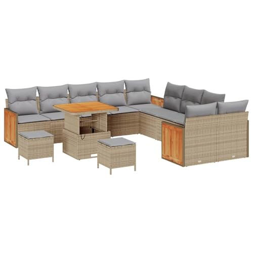 Homgoday 4-Sitzer Außen-Sofa Set mit Tisch & Hockern - Beige, Natur Rattan, für Garten & Terrasse Model3363362 von Homgoday