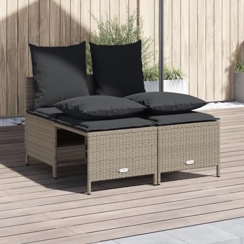 Homgoday 4-TLG. Garten-Sofagarnitur mit Kissen Gartenlounge Gartenmöbel Balkonmöbel Gartensofa Set Loungemöbel Sitzgruppe für Balkon Hellgrau Poly Rattan von Homgoday
