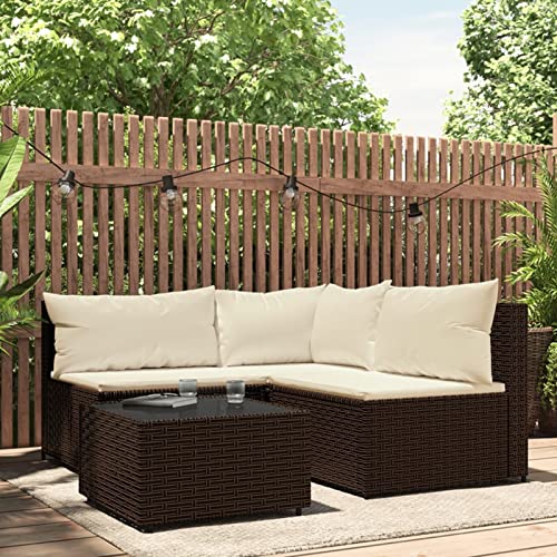 Homgoday 4-TLG. Gartensofa mit Kissen Sofa Sitzgruppe Gartenlounge Terrassenmöbel Ecksofa Balkonmöbel Sitzgruppe RattanLounge für Garten Terrasse und Balkon Braun Poly Rattan von Homgoday