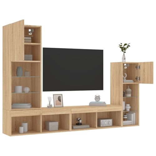 Homgoday 4-TLG. Wohnwand mit LED-Beleuchtung Sonoma-Eiche Holzwerkstoff Wandschrank Model3216649 Homgoday 4-TLG. Wohnwand mit LED-Beleuchtung Sonoma-Eiche Holzwerkstoff Wandschrank Model3216649 von Homgoday