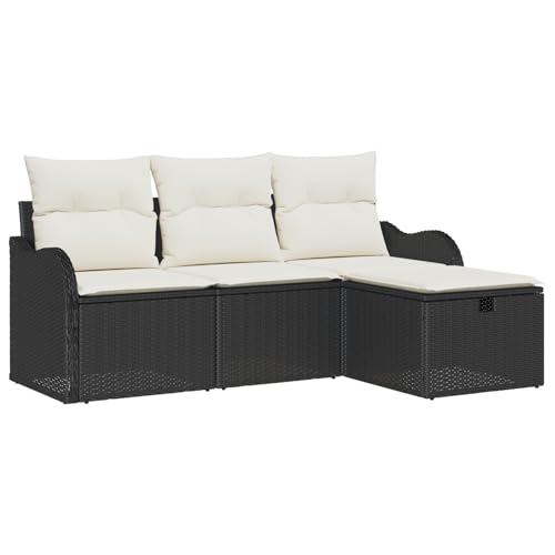 Homgoday 4-teiliges Garten-Sofa-Set mit Kissen aus schwarzem Poly-Rattan Sofa Im Freien Model3358946 von Homgoday