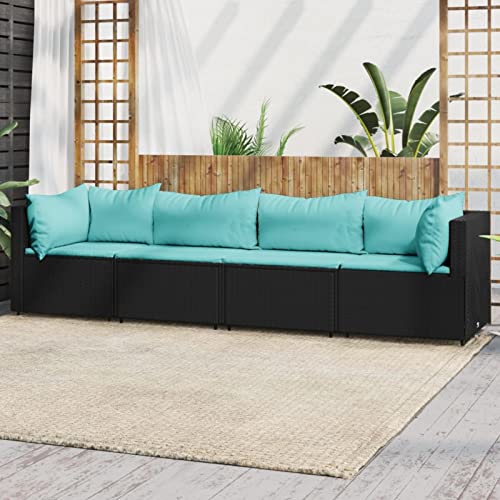 Homgoday 4-teiliges Gartenmöbel-Set mit Kissen, modulares Schlafsofa, modernes Sofa, Sofa für den Außenbereich, für den Garten, Sofa, Wohnzimmer, Terrasse, Möbel aus Polyrattan, Schwarz und Blau Homgoday 4-teiliges Gartenmöbel-Set mit Kissen, modulares Schlafsofa, modernes Sofa, Sofa für den Außenbereich, für den Garten, Sofa, Wohnzimmer, Terrasse, Möbel aus Polyrattan, Schwarz und Blau von Homgoday